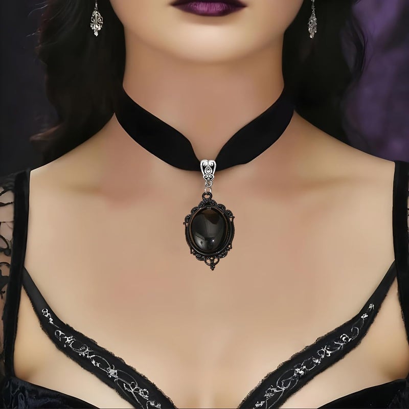 Cicod Gothic Black Velvet Goth Choker Necklace for Women,Cameo Black Choker Crow Skull Pendant Necklace Vintage Collar Skull Necklace Gothic Jewelry - Image 3
